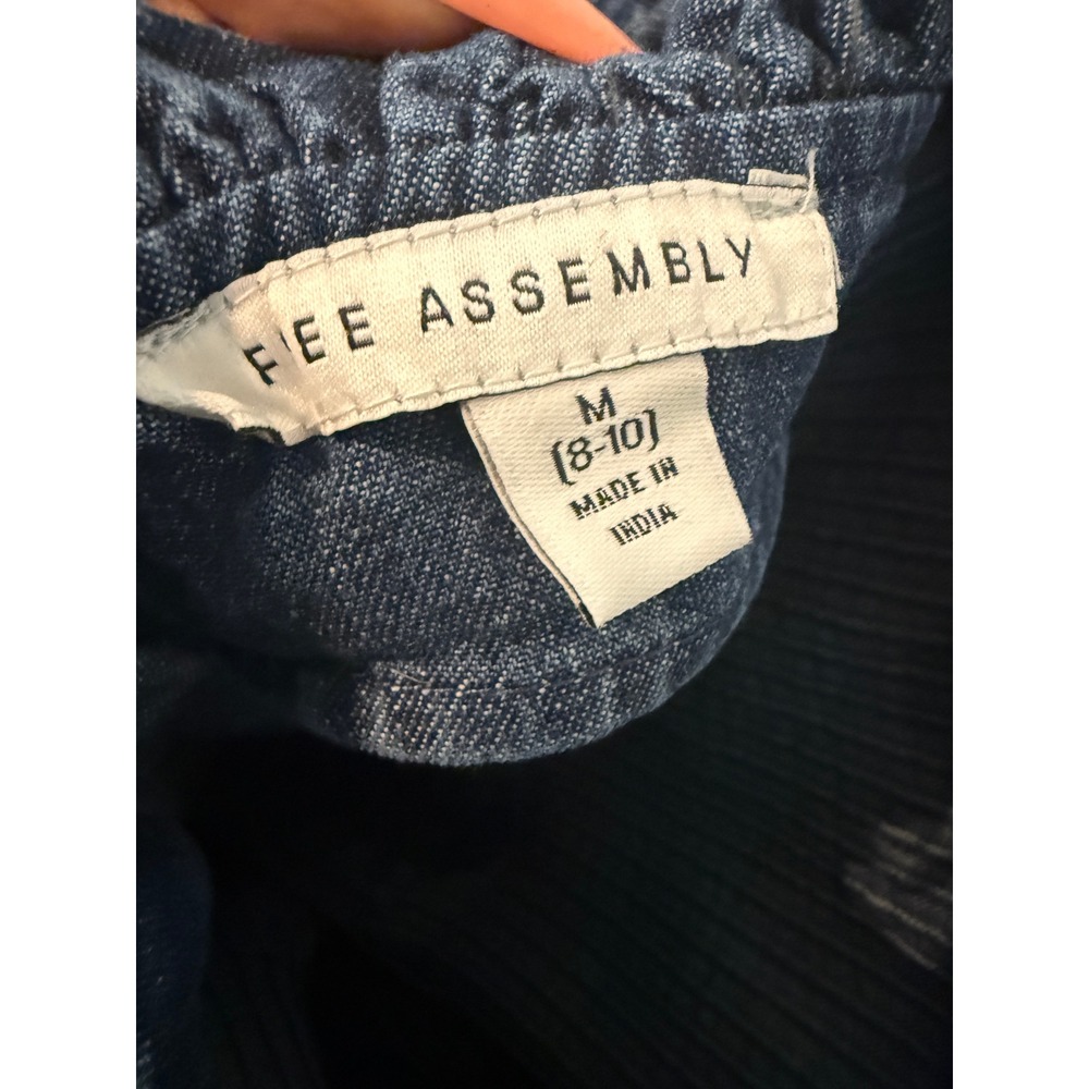 Free Assembly Denim Smocked Mini Dress Medium Wash Blue Tie Strap Womens M 8-10 - Picture 7 of 7
